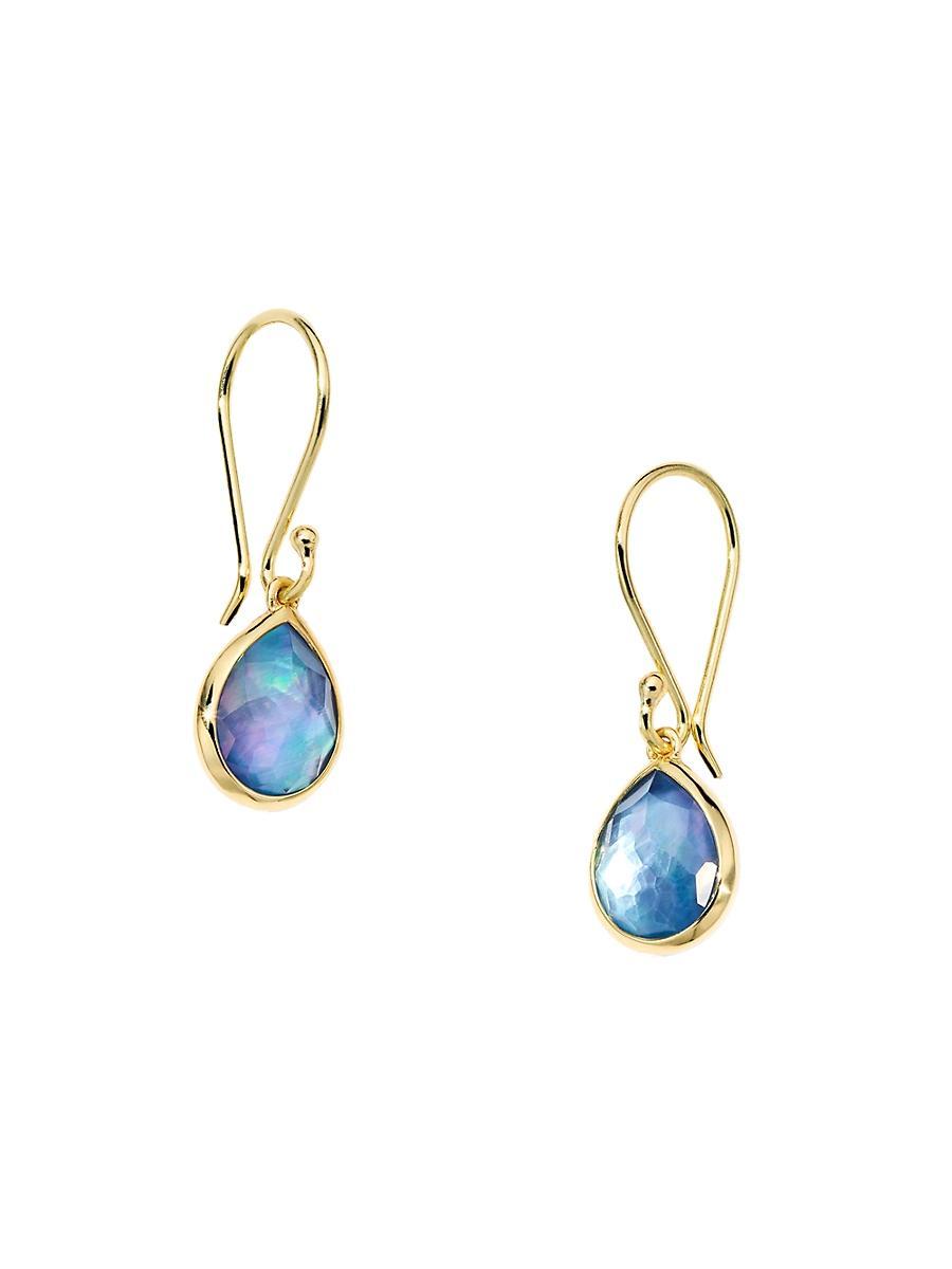 Womens Rock Candy 18K Gold, Rock Crystal, Mother-Of-Pearl & Lapis Teeny Teardrop Earrings Product Image