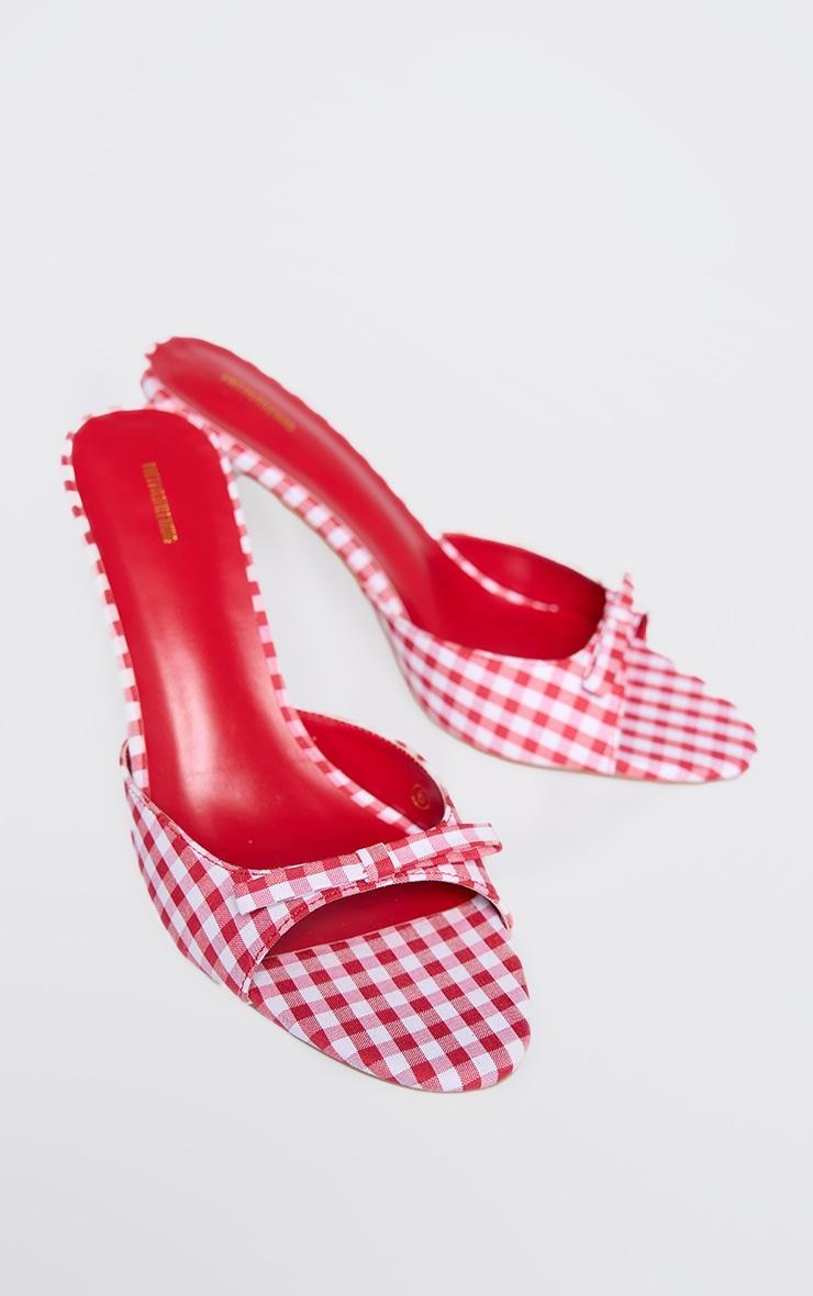 Red Gingham Round Toe Bow Detail Heels Product Image