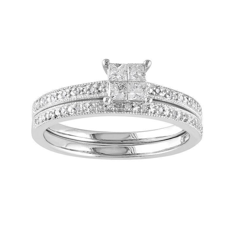 Stella Grace Diamond Engagement Ring Set in 10k White Gold (1/3 Carat T.W.), Womens Product Image