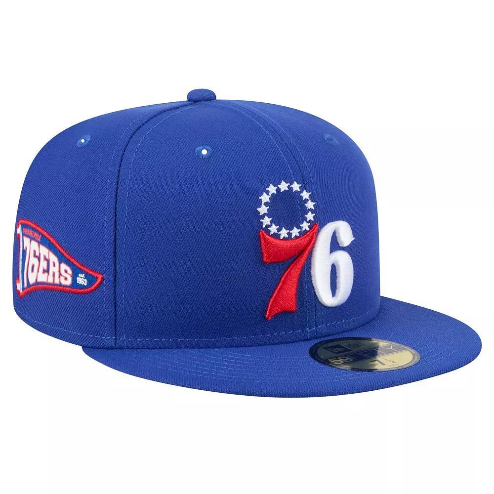 Men's New Era Royal Philadelphia 76ers Throwback Pennant 59FIFTY Fitted Hat,  Product Image