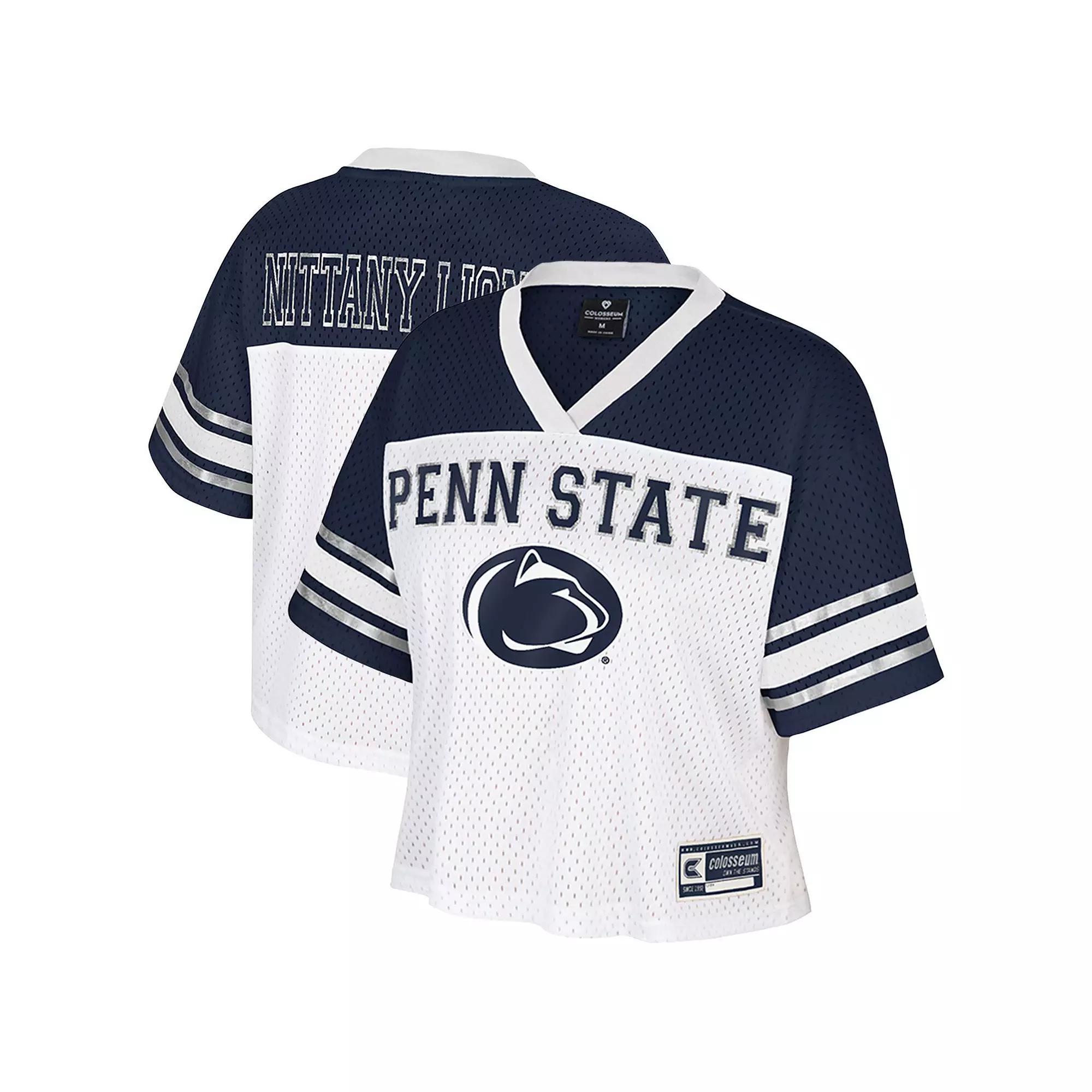 Women's Colosseum  White Penn State Nittany Lions Treasure Cropped Football Jersey, Size: XXL Product Image