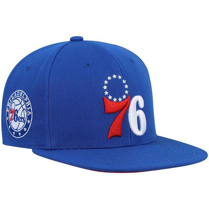 Mens Mitchell & Ness Royal Philadelphia 76ers Core Side Snapback Hat Product Image