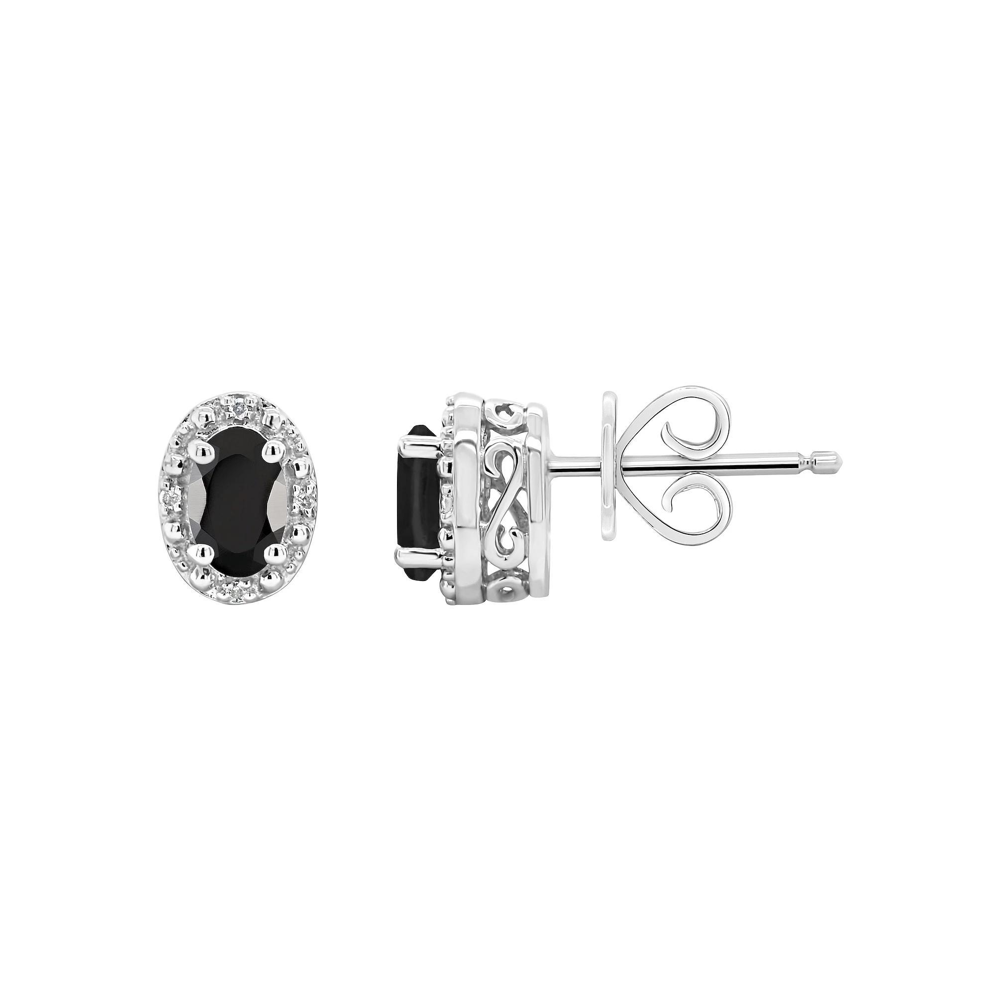 Celebration Gems Sterling Silver Oval Onyx & Diamond Accent Stud Earrings, Women's Product Image