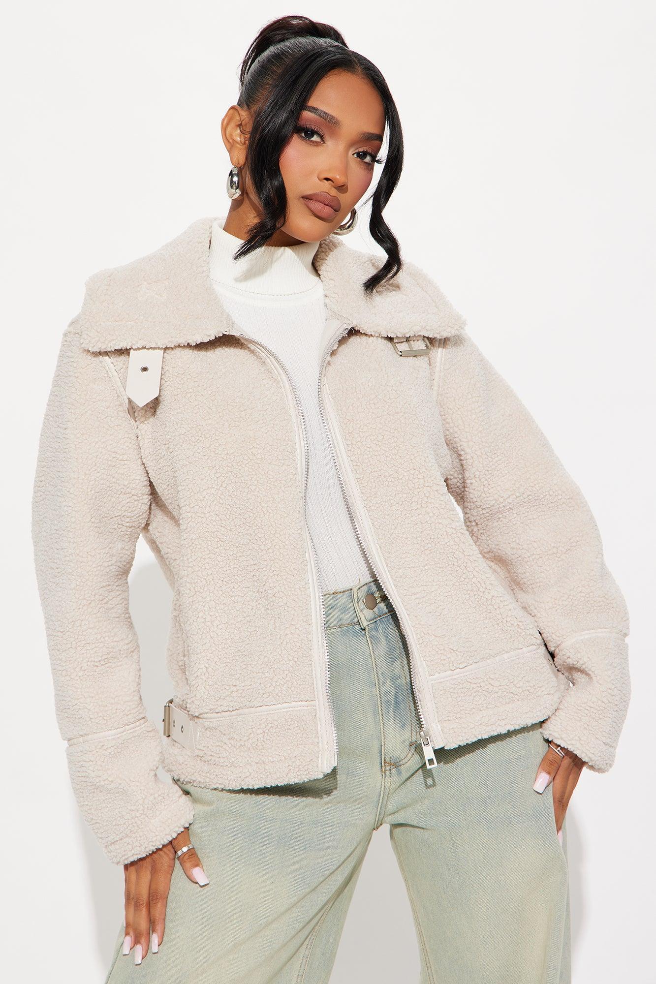 Arin Sherpa Moto Jacket - Cream Product Image