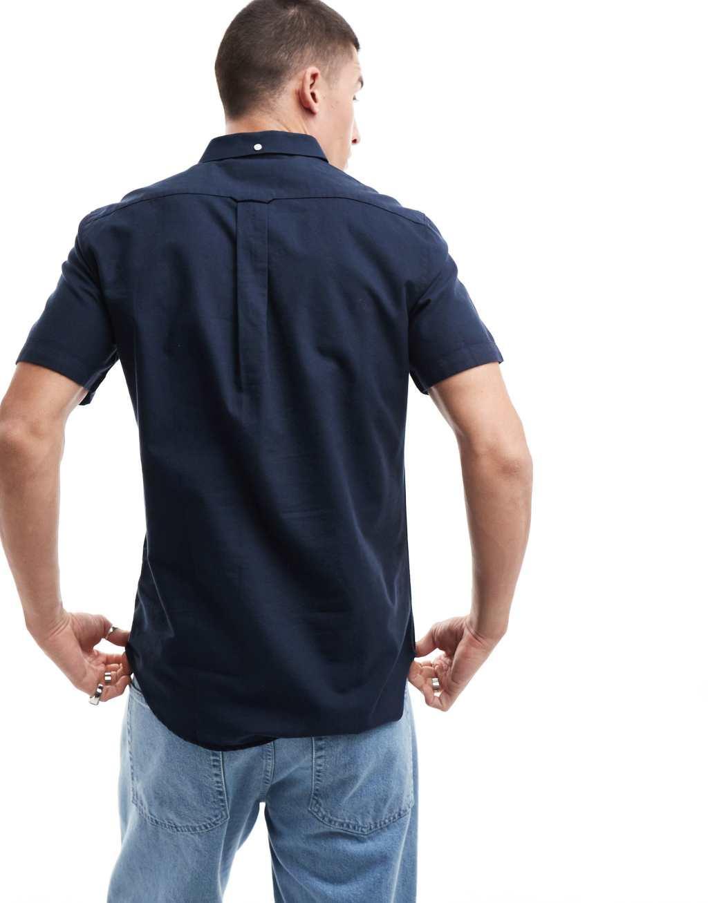 Farah Brewer slim fit short sleeve shirt in navy  Product Image