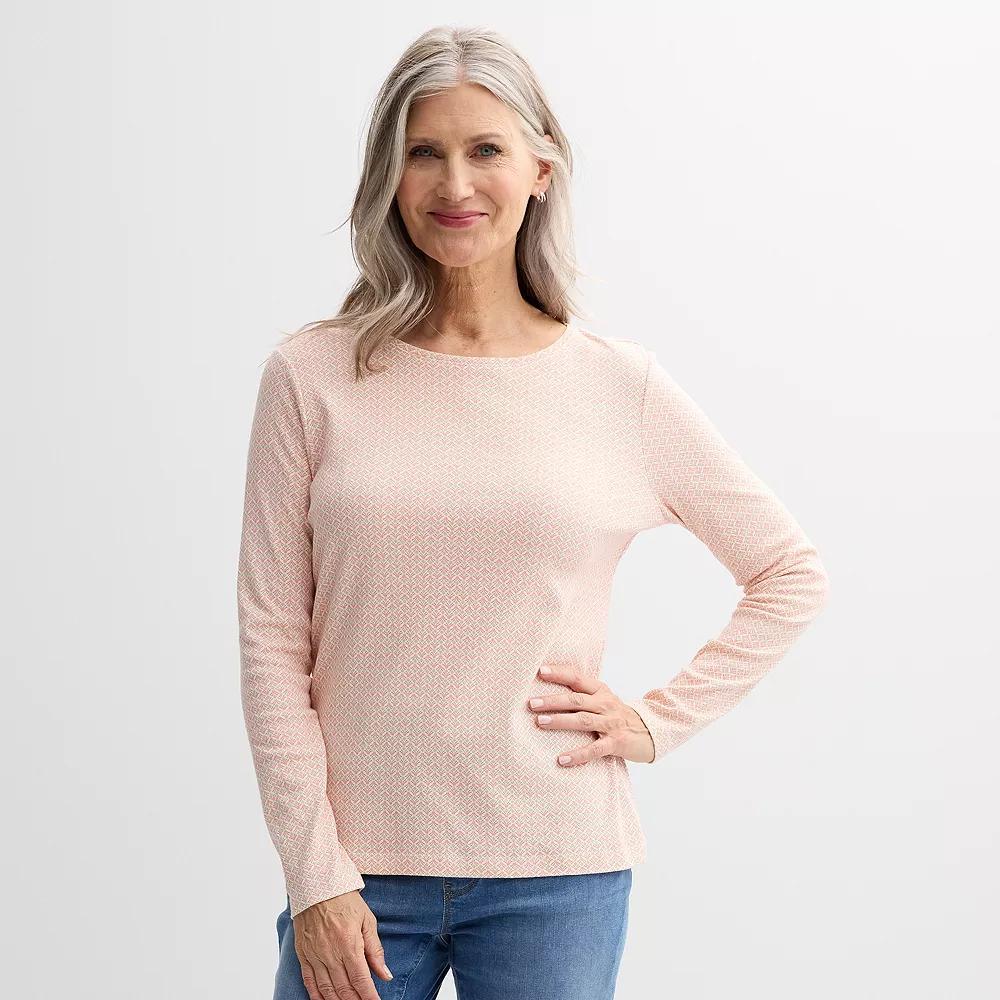 Women's Croft & Barrow® Essential Long-Sleeve Crewneck Tee, Size: XS, Pink Tiny Geo Product Image