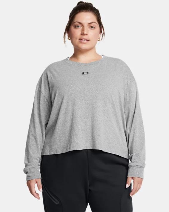 Women's Under Armour Rival Boxy Cropped Long Sleeve Tee, Size: Medium, White Product Image