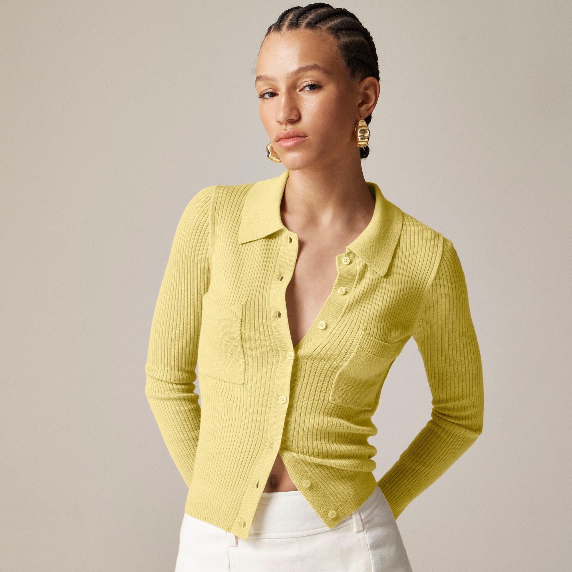 Collared button-up sweater in merino wool blend Product Image