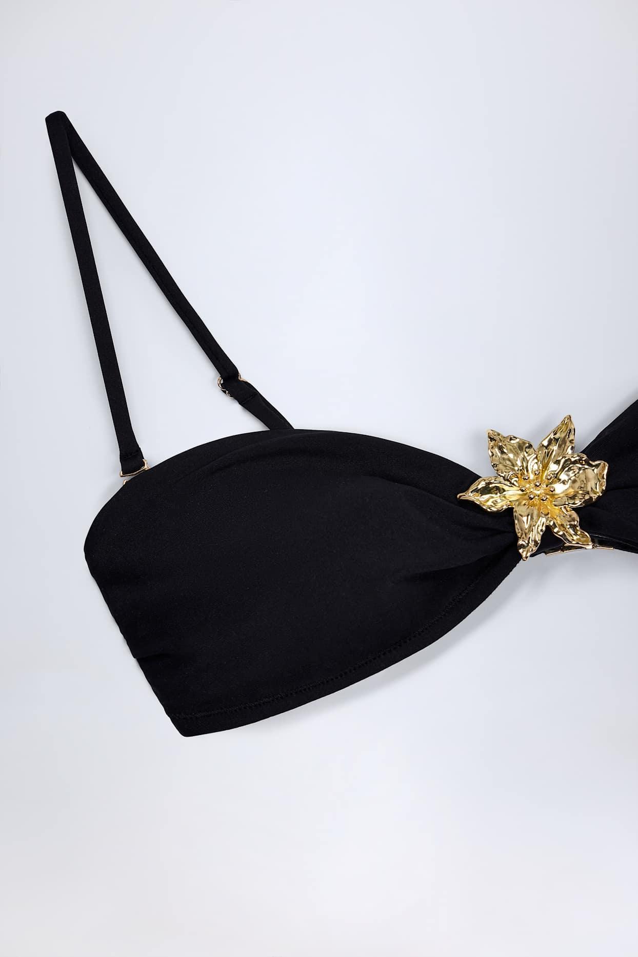 Hardware-Detail Halterneck Bikini Top in Black Product Image