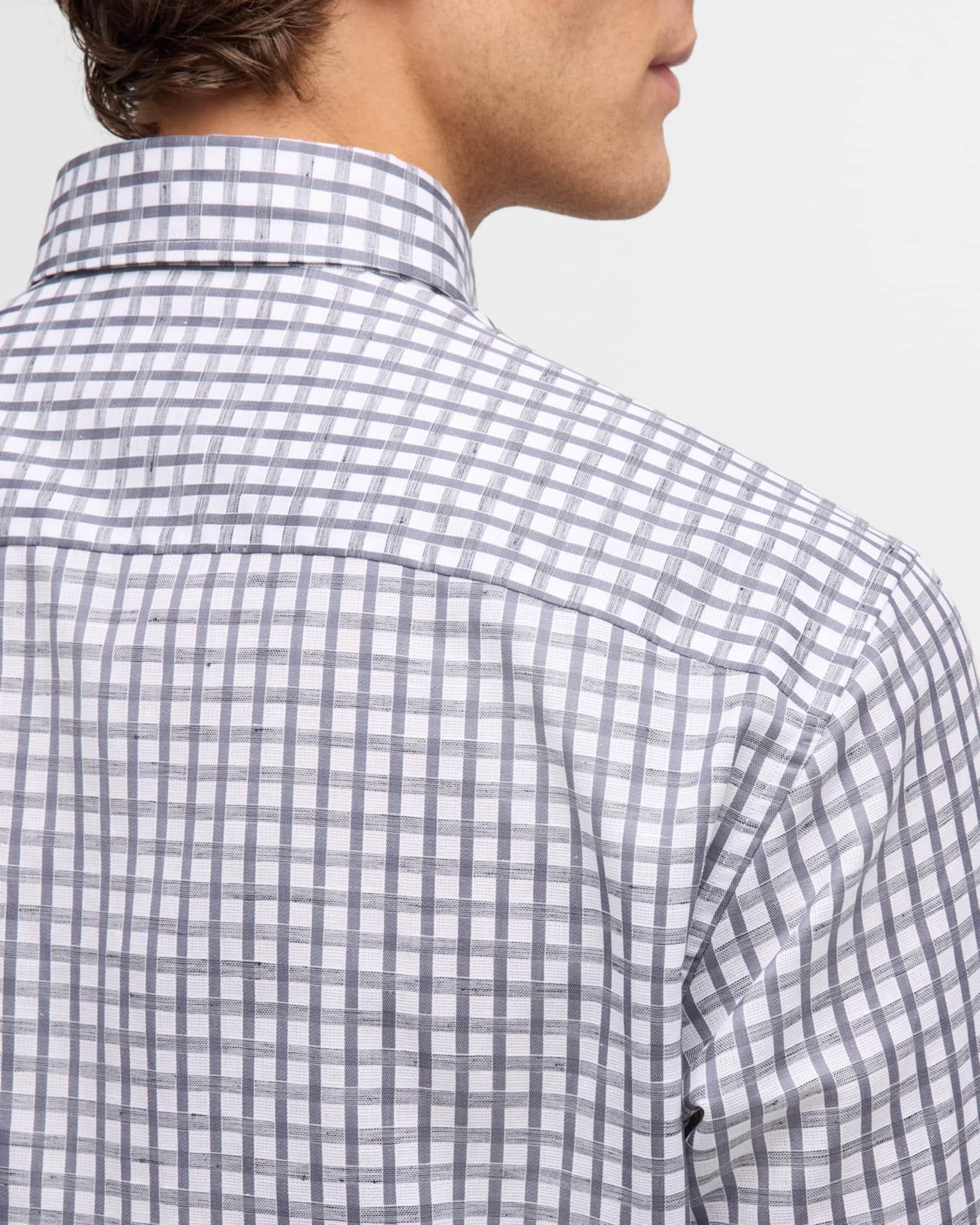 Men's Cotton-Linen Check Sport Shirt Product Image