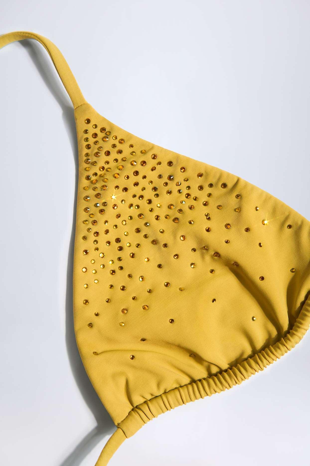 Embellished Triangle Bikini Top in Golden Yellow Product Image