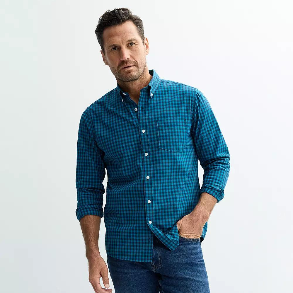 Men's Sonoma Goods For Life® Long Sleeve Perfect Length Button-Down Shirt, Size: XL, Blue Gingham Product Image