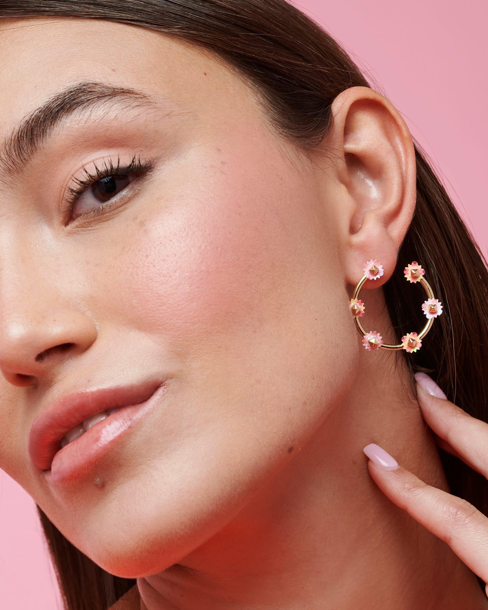 Deliah Gold Open Frame Hoops in Pink Mix Product Image