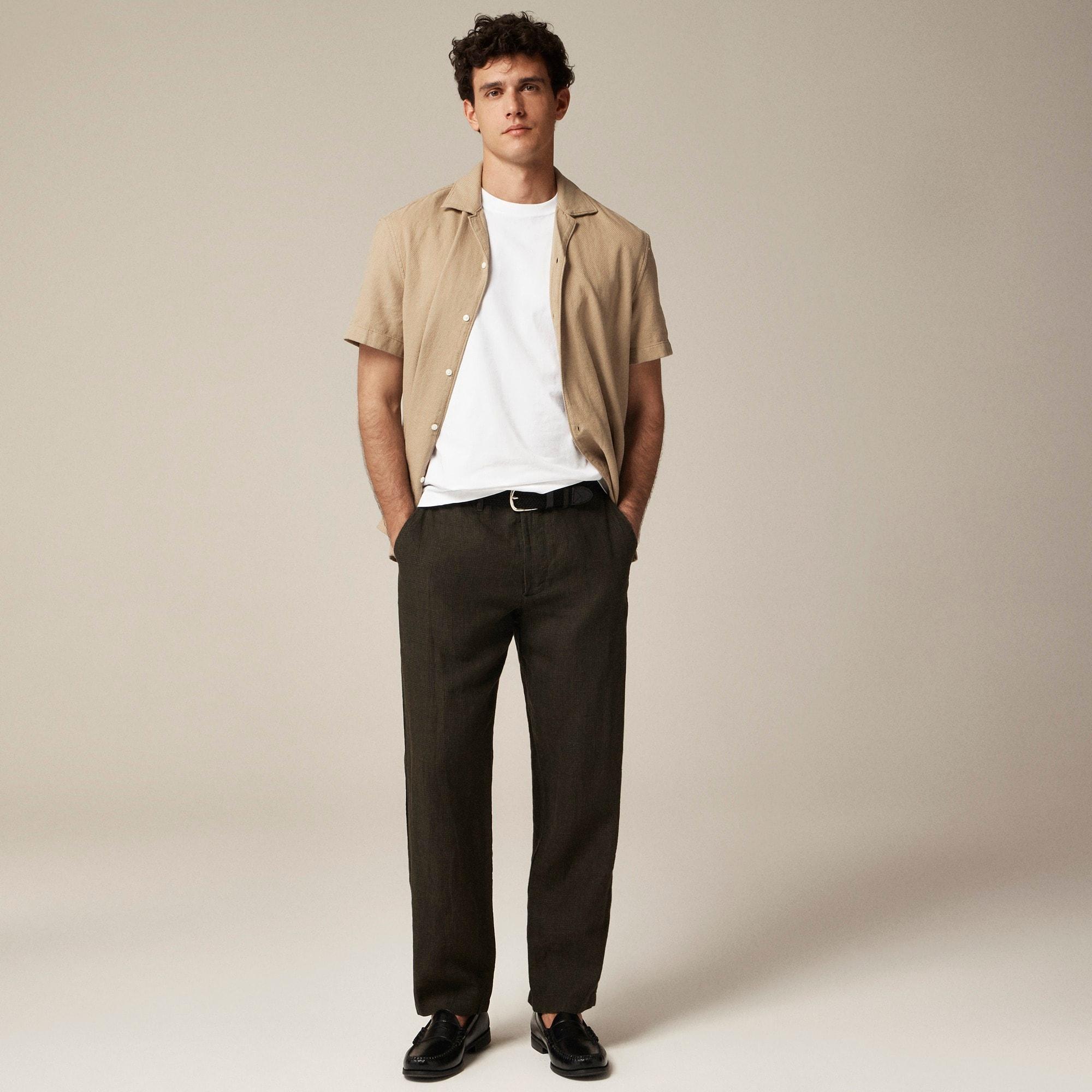 Short-sleeve textured cotton camp-collar shirt Product Image