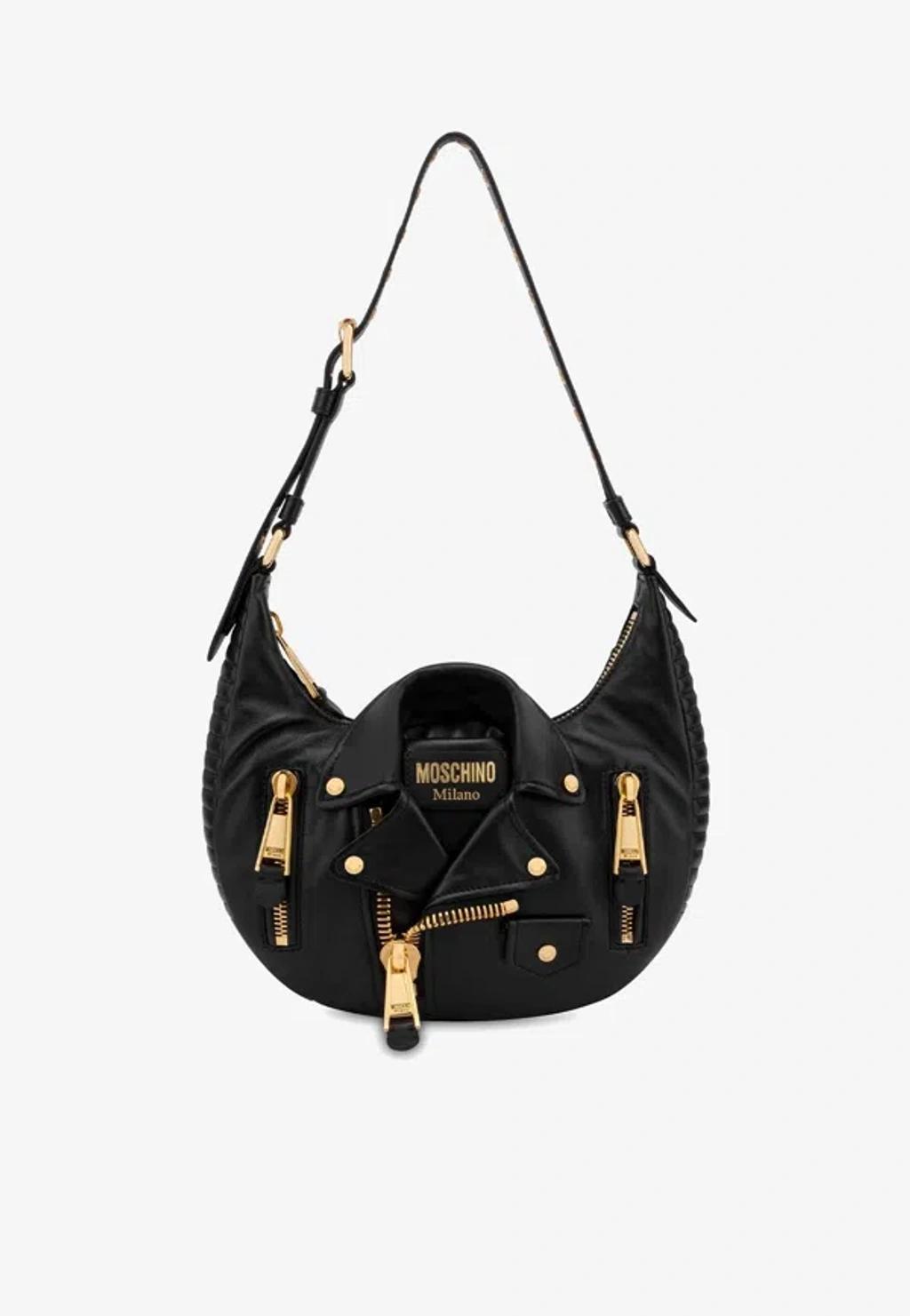 MOSCHINO Logo-plaque Leather Shoulder Bag In Black Product Image