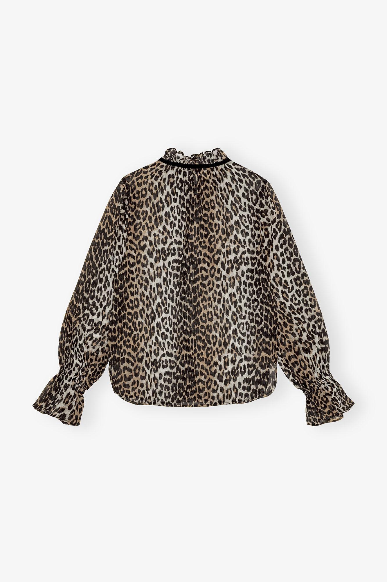 Leopard Print Chiffon Tie String Shirt Product Image