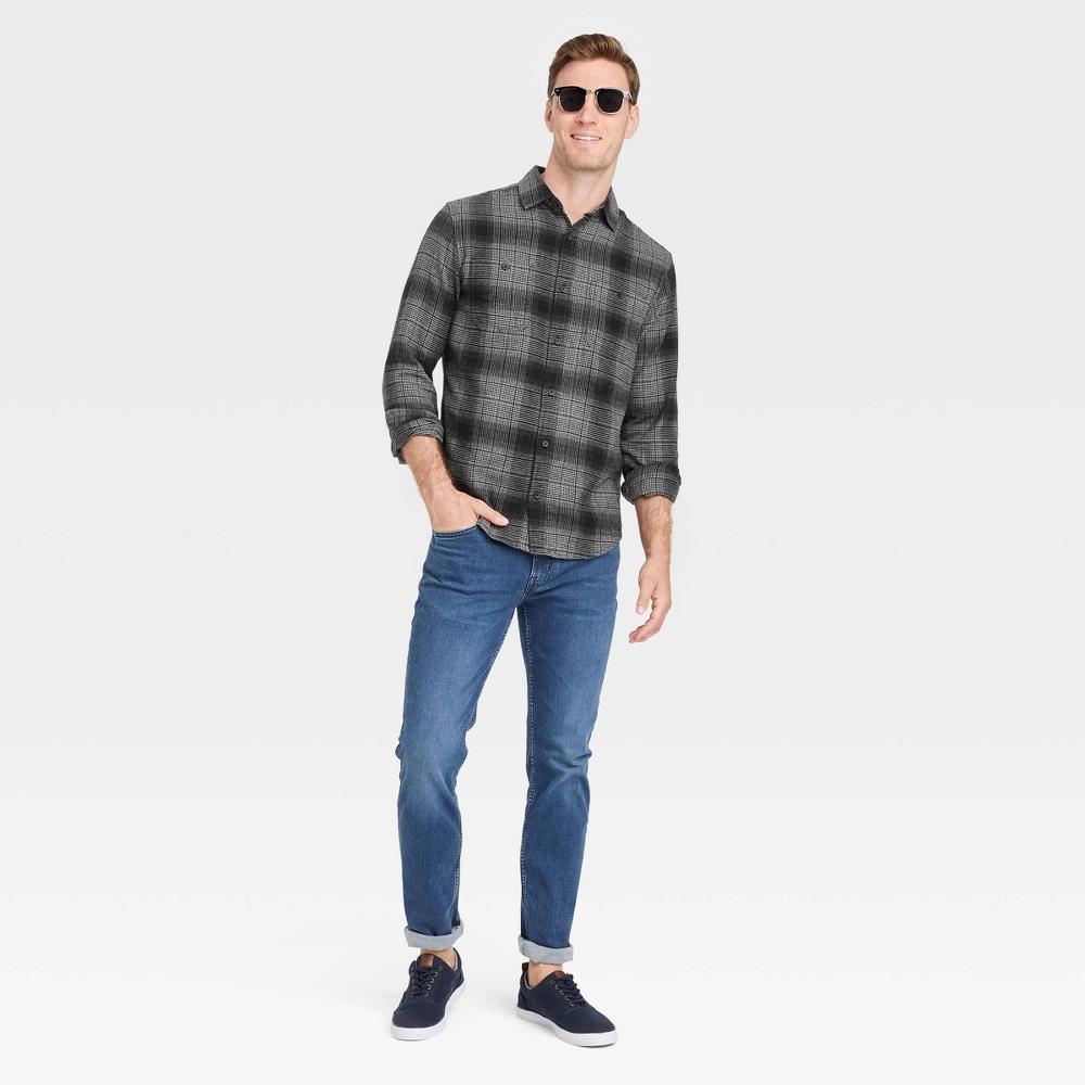 Mens Mid-Weight Flannel Long Sleeve Button-Down Shirt - Goodfellow & Co Midnight Black Product Image