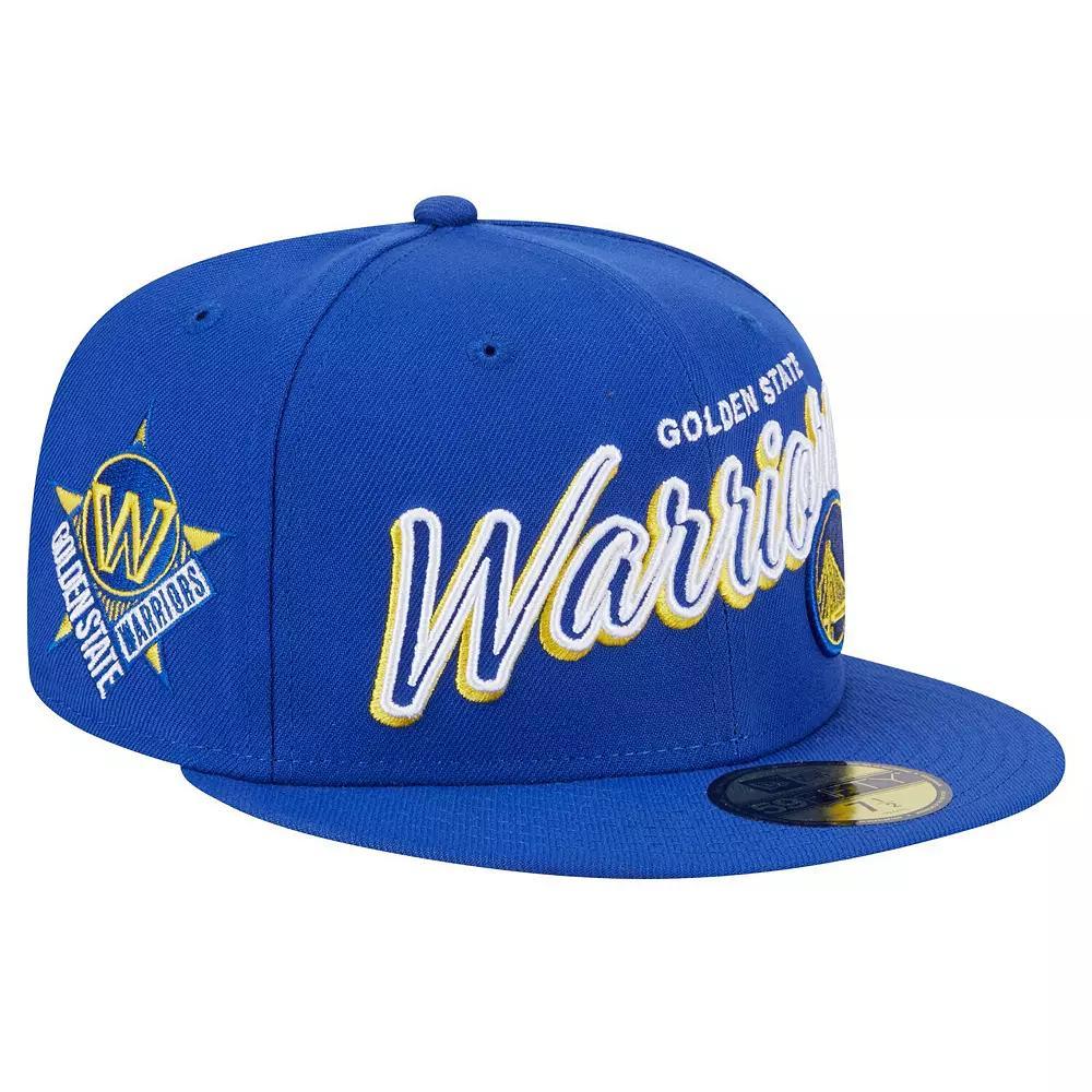 Men's New Era Royal Golden State Warriors Sport Night Script Sided 59FIFTY Fitted Hat,  Product Image