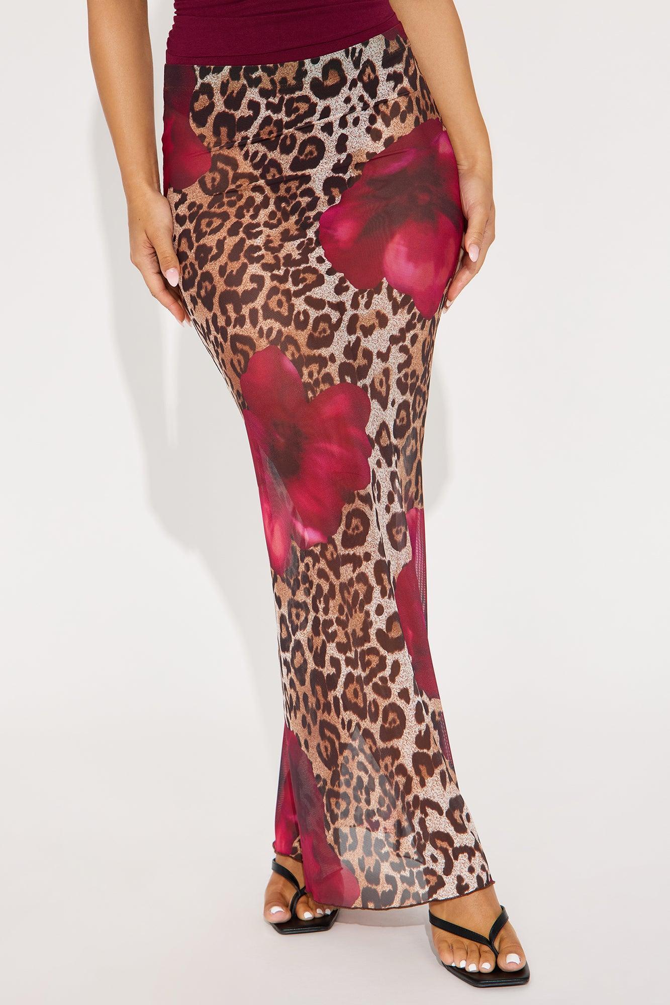 Keep Up Sheer Leopard Floral Mesh Maxi Skirt - Brown/combo Product Image