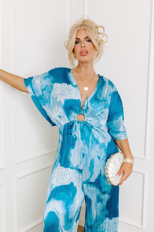 Miami Date Night Pleated Jumpsuit in Blue Curves Product Image