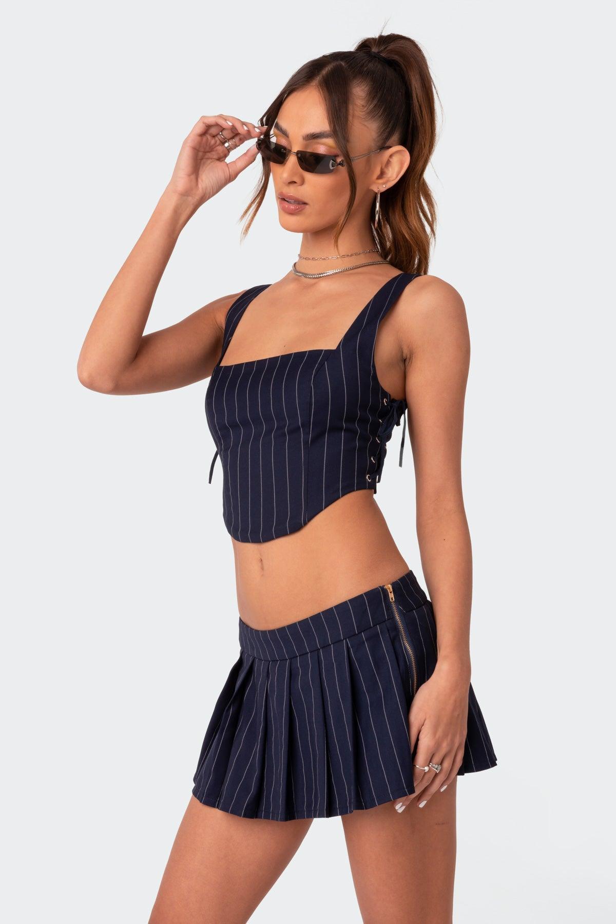 Pinstripe Low Rise Pleated Micro Skort Product Image