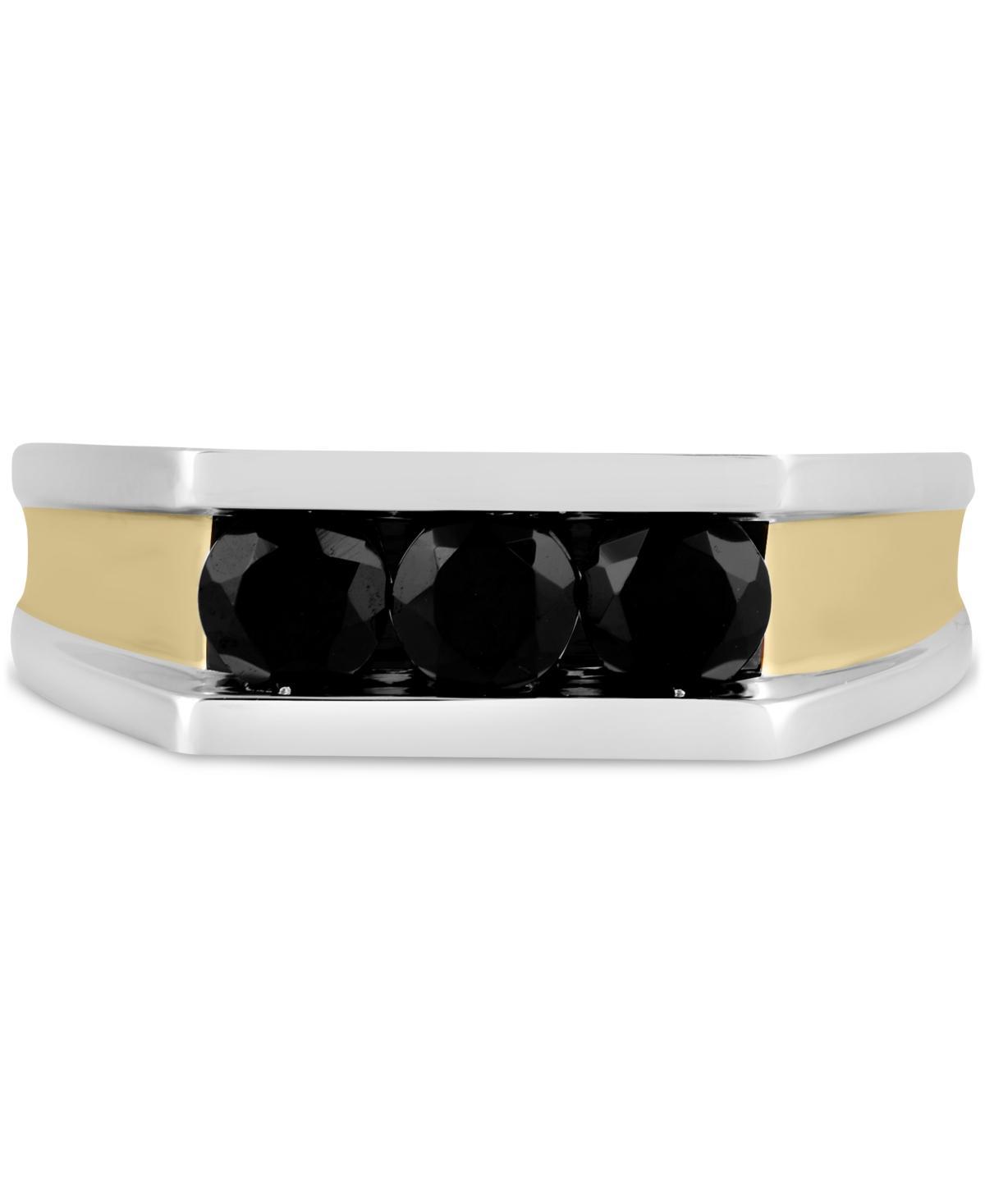 Mens Black Diamond Three Stone Concave Ring (1-1/2 ct. t.w.) in Sterling Silver & 14k Gold-Plate Product Image