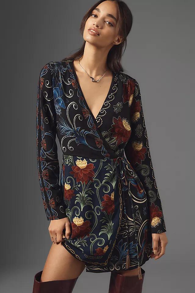 Farm Rio x Anthropologie Mixed Arabesque Scarves Wrap Mini Dress Product Image