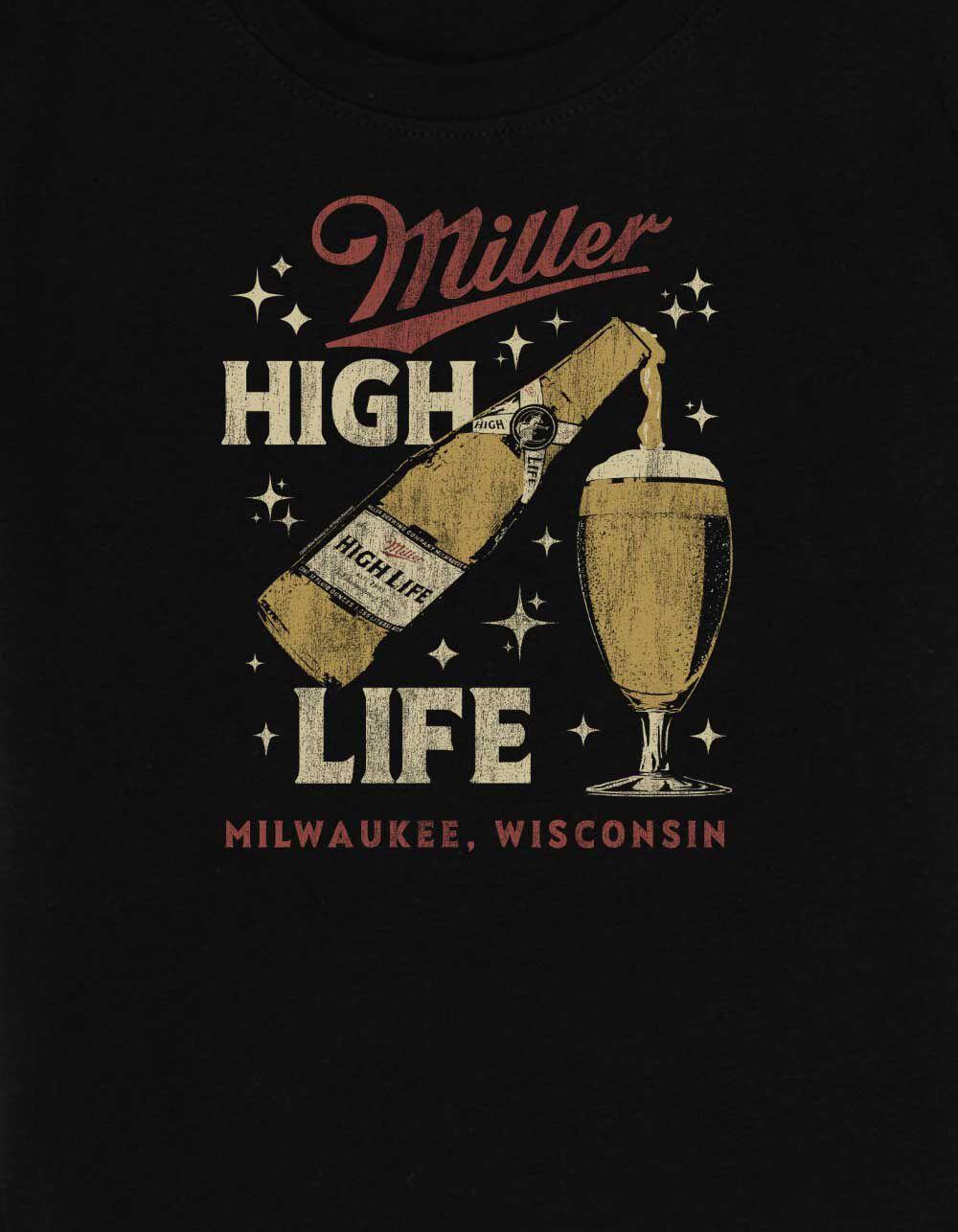 MILLER HIGH LIFE High Pour Distressed Womens Baby Tee - BLACK Product Image