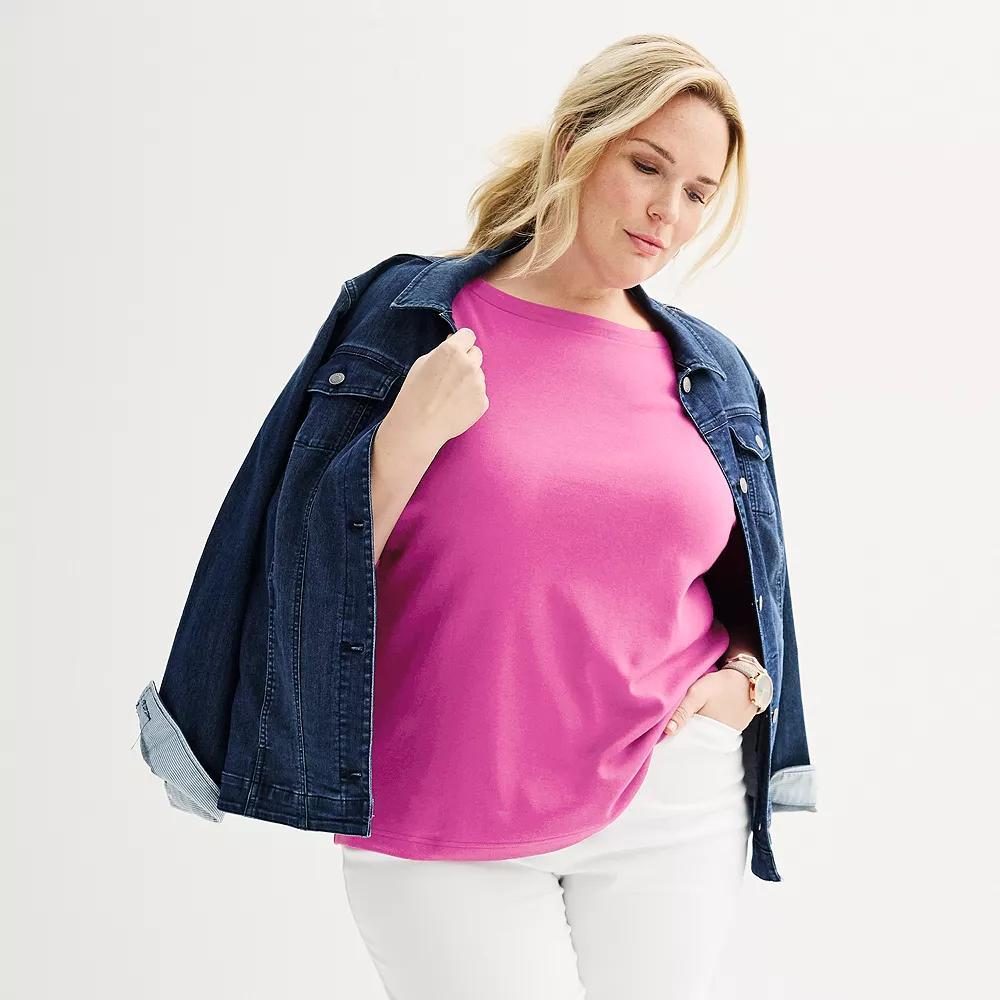Plus Size Croft & Barrow® Boatneck Top, Women's, Size: 2XL, Pink Emporium Product Image