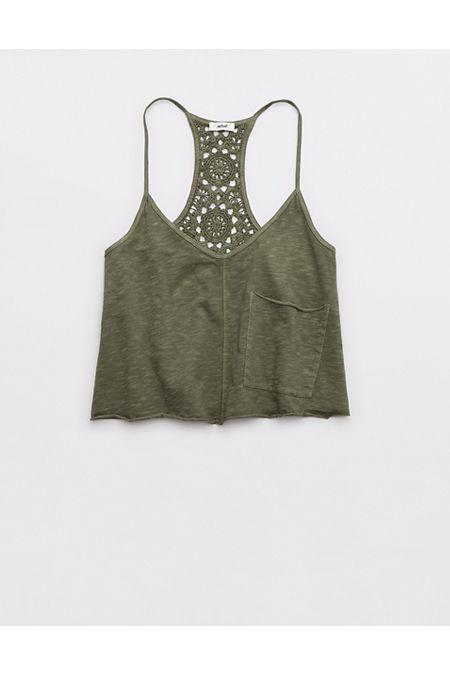 Aerie Summer House Crochet Back Cropped Tank Top Women's Product Image