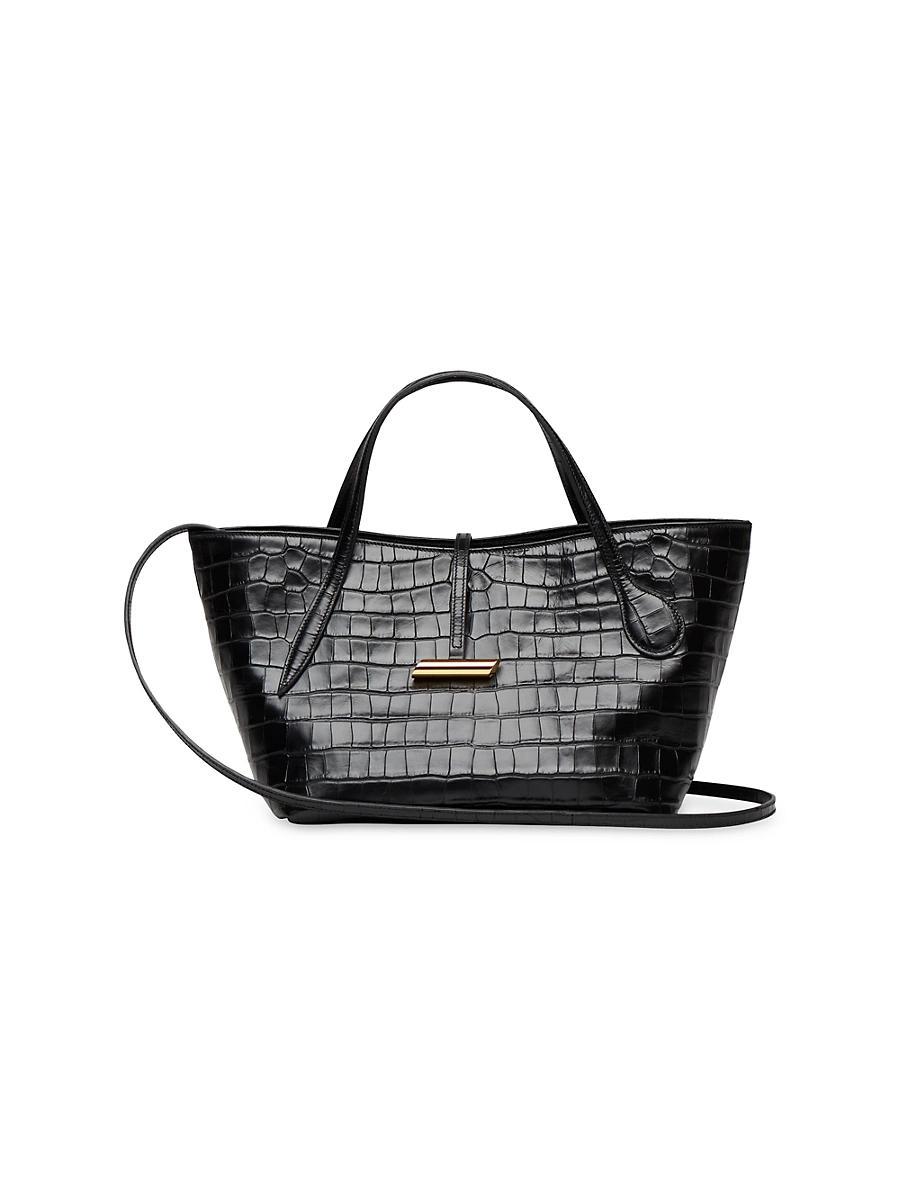 Womens Petite Penne Crocodile-Embossed Leather Tote Bag Product Image