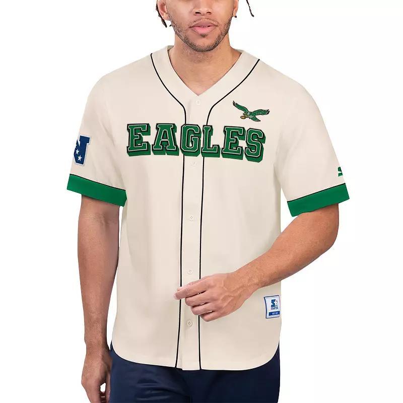 Mens Starter Cream Buffalo Bills Relay Vintage Full-Button Baseball Top Product Image