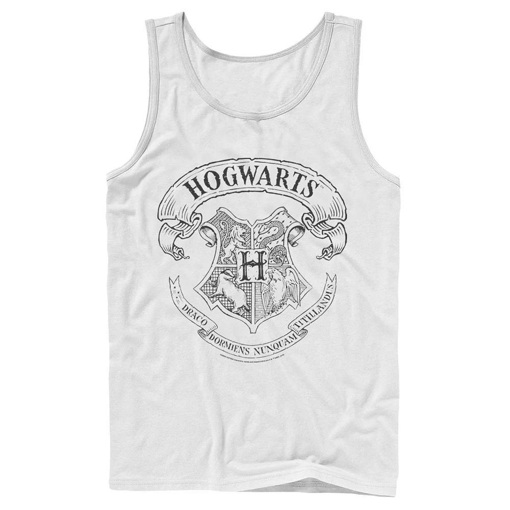 Men's Harry Potter Simple Hogwarts Crest Outline Graphic Tank Top, Size: Large, White Product Image