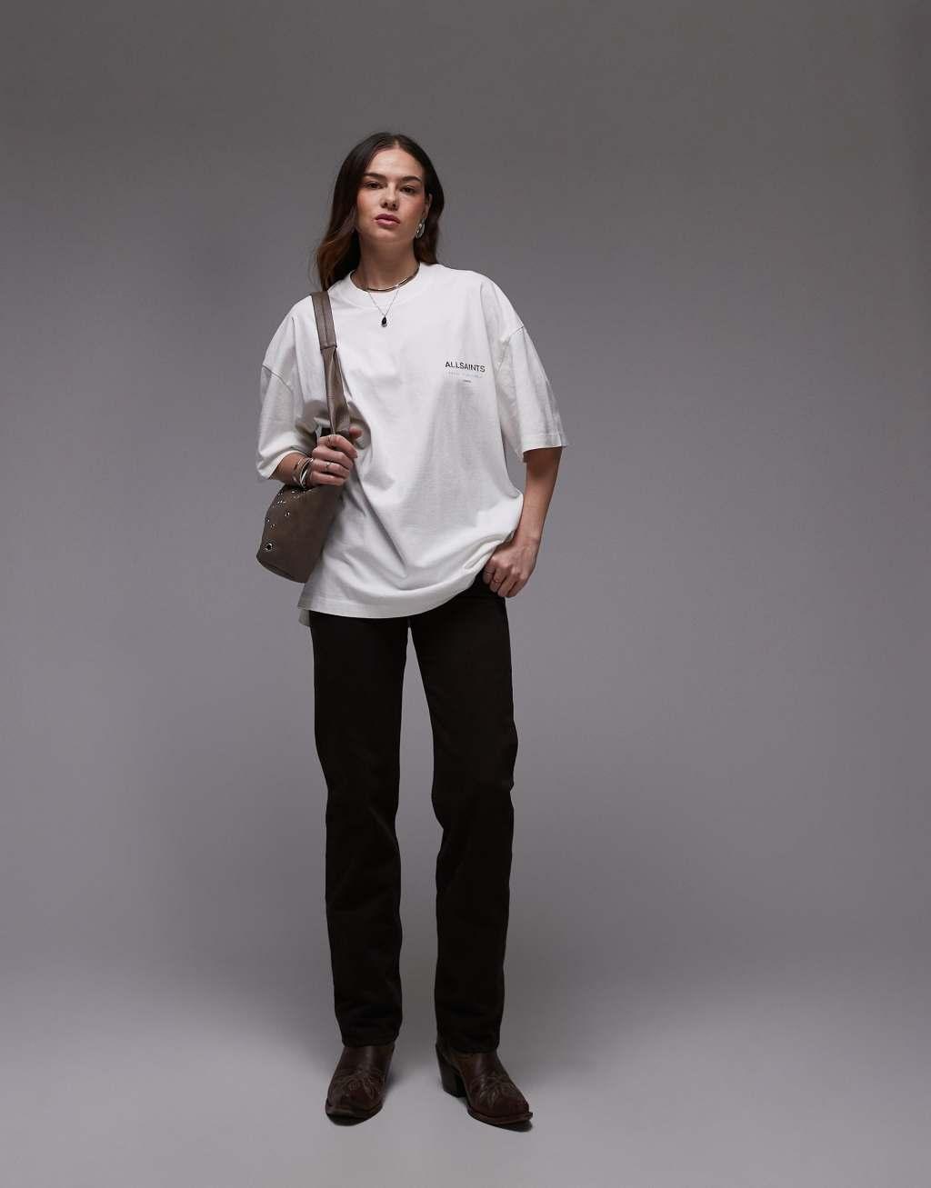 AllSaints Underground oversized t-shirt in white snake Product Image