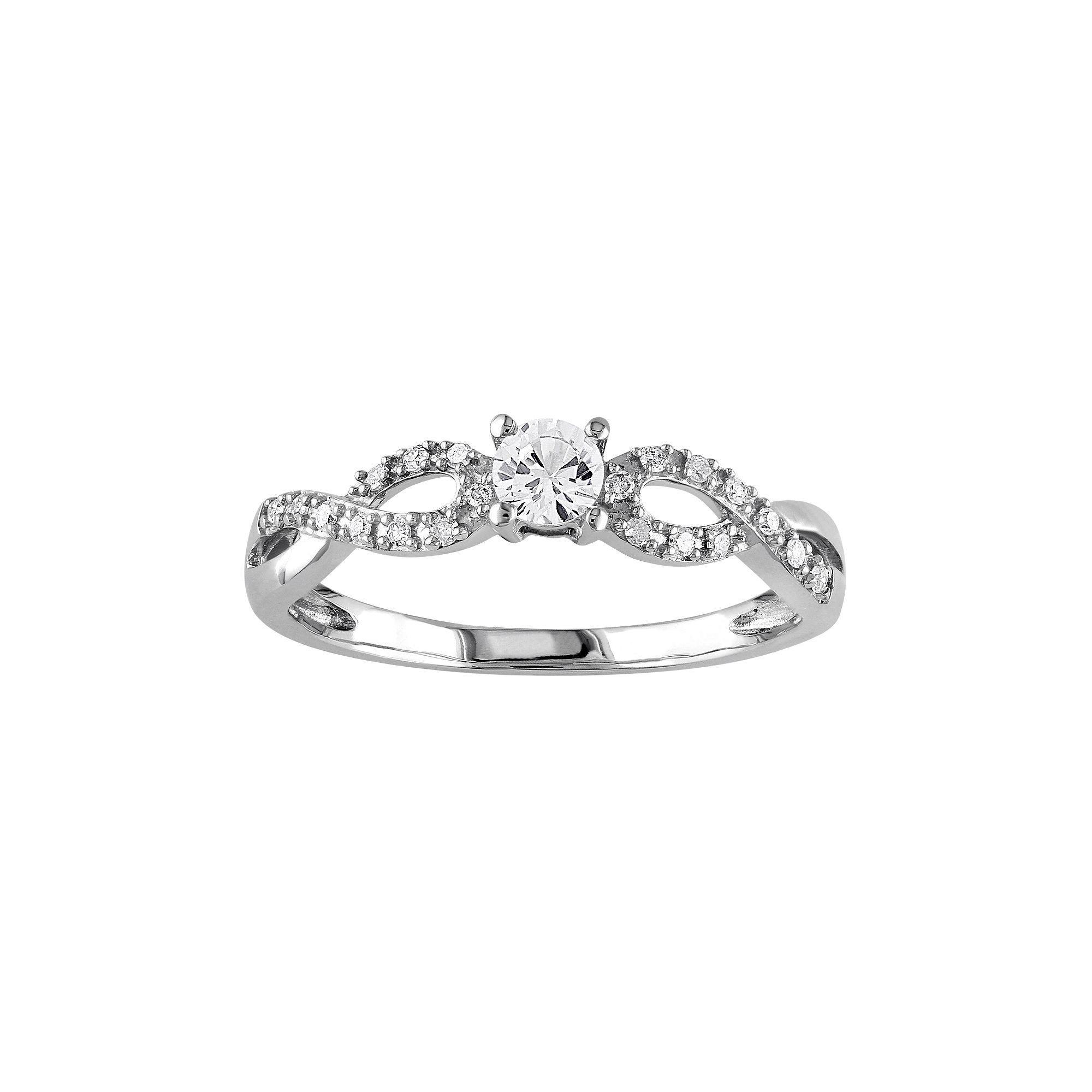 Stella Grace 10k White Gold Lab-Created White Sapphire & 1/10 Carat T.W. Diamond Swirl Ring, Women's, Size: 8 Product Image