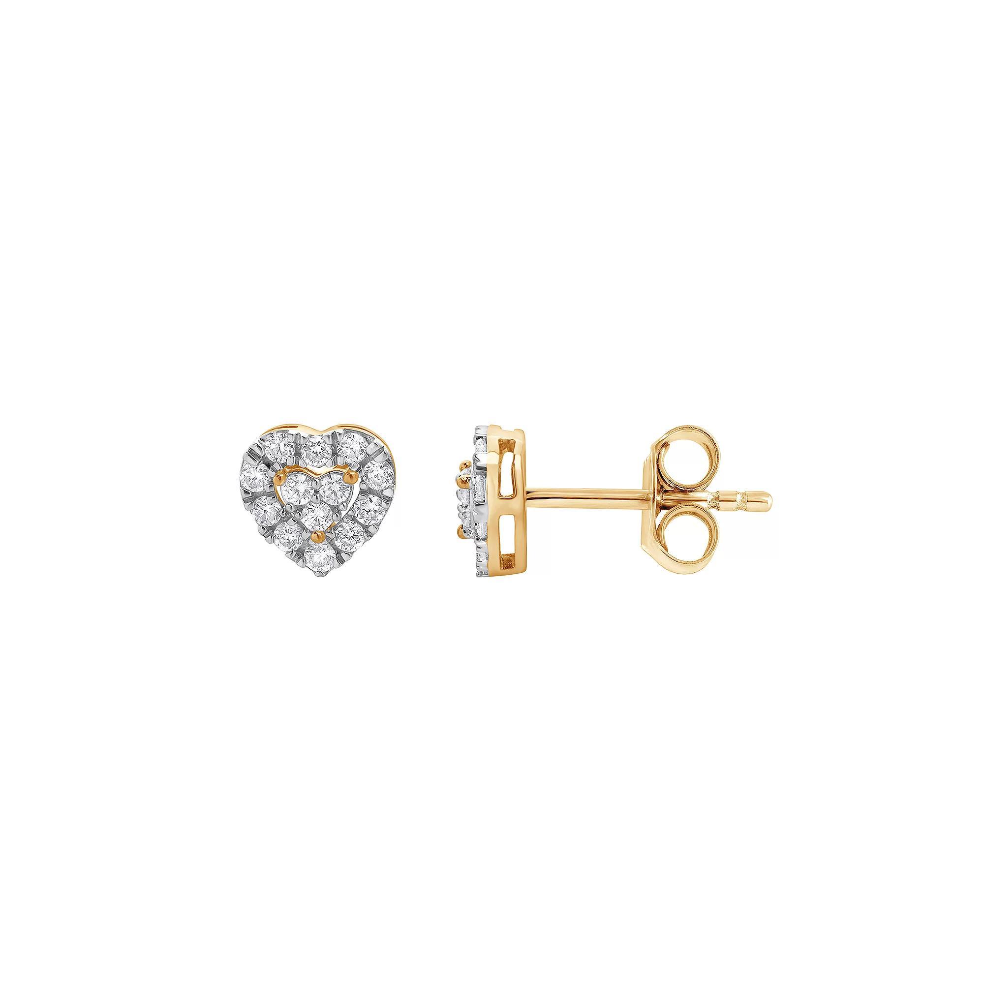 Diamond Brilliance Sterling Silver 1/4 Carat T.W. Lab-Created Diamond Heart Stud Earrings, Women's, Gold Tone Product Image