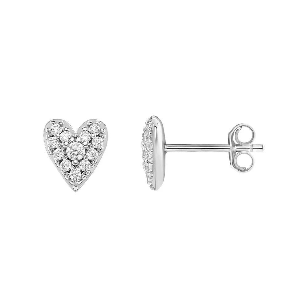 PRIMROSE Sterling Silver Pave Cubic Zirconia Heart Stud Earrings, Women's, Sterling Clear Product Image