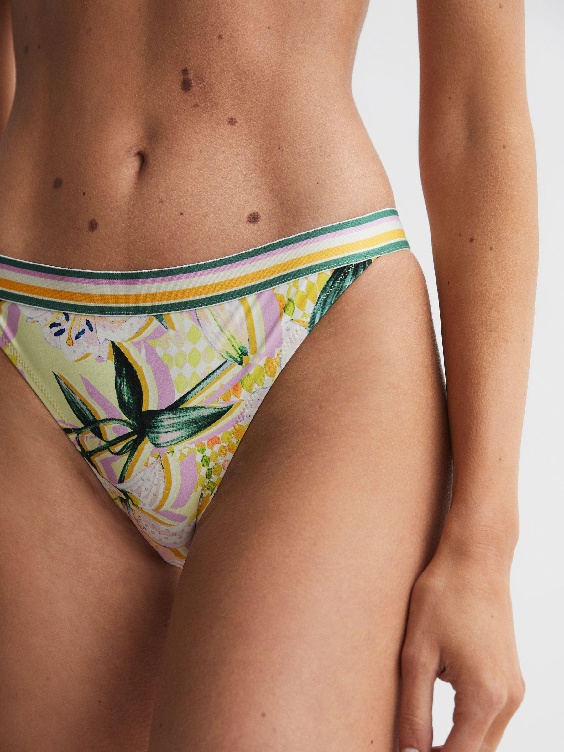 Floral Print Bikini Bottoms in Yellow Print Product Image