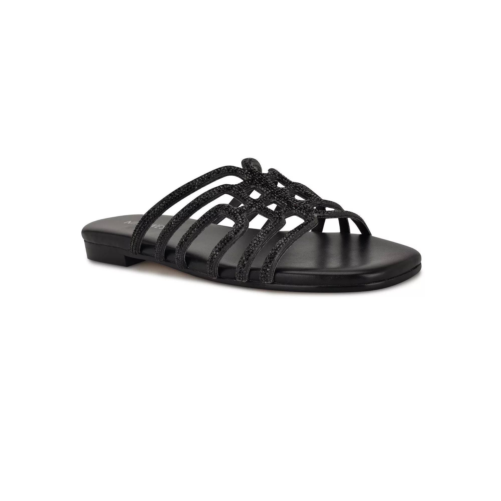 Nine West Timy Women's Slip-On Flat Strappy Sandals, Size: 10.5, Black Product Image