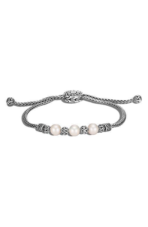 Womens Classic Chain Sterling Silver & Freshwater Pearl Chain Bracelet Product Image