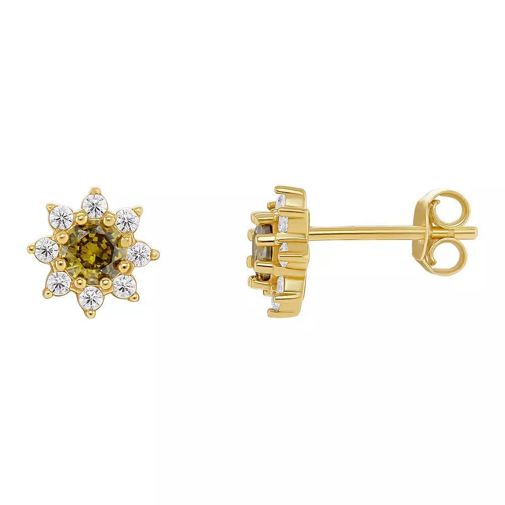 PRIMROSE Birthstone Cubic Zirconia Flower Stud Earrings, Women's, Gold Tone Aug Product Image