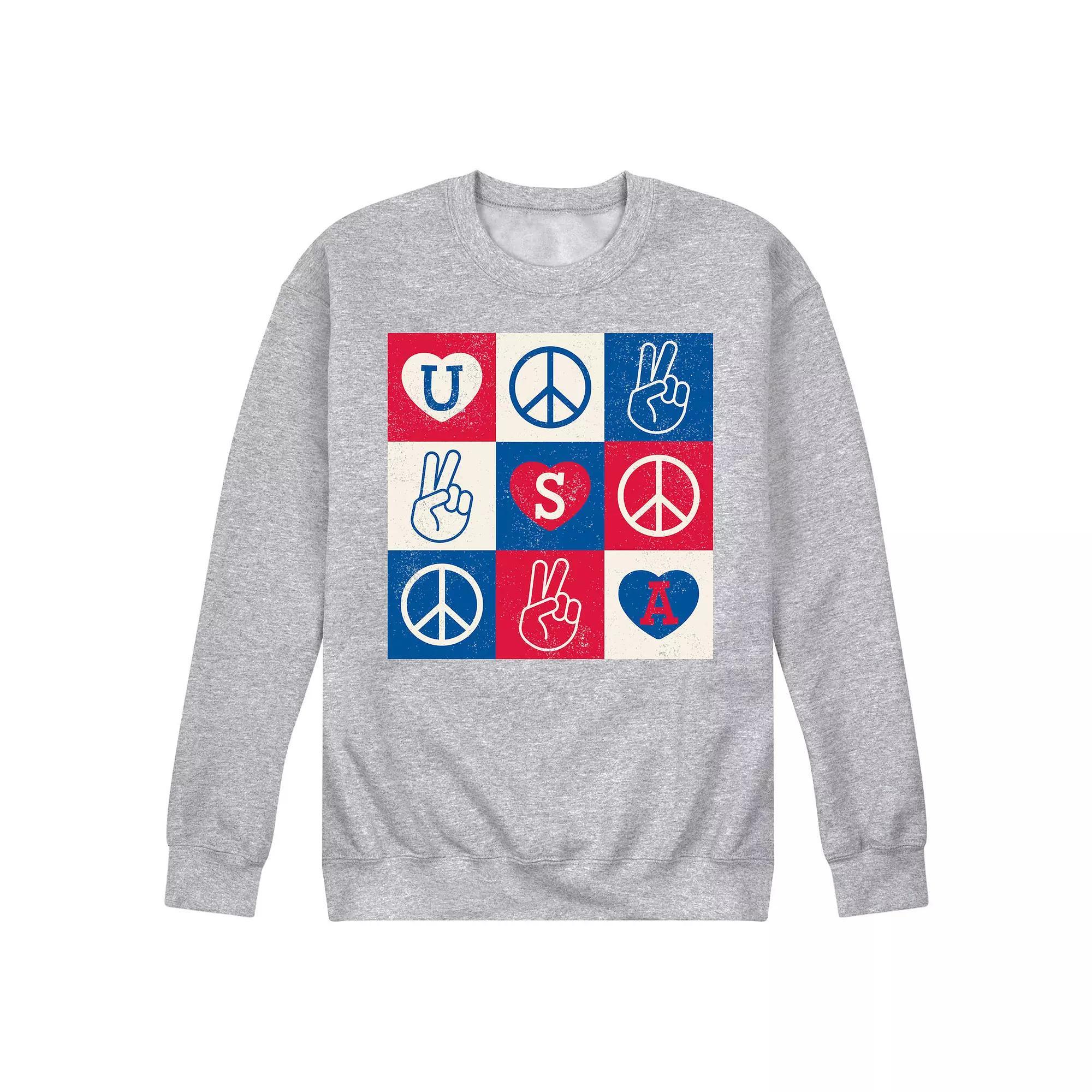 Men's USA Peace Grid Fleece Sweatshirt, Size: Small, Grey Gray Product Image