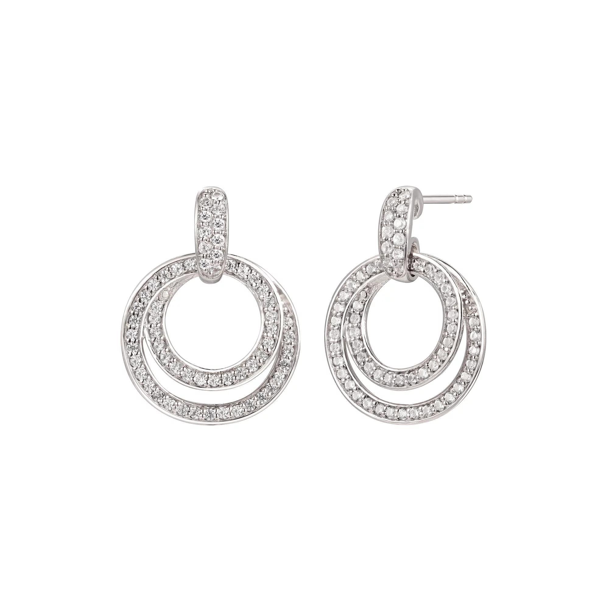Sterling Silver Cubic Zirconia Double Open Circle Drop Earrings, Women's Product Image