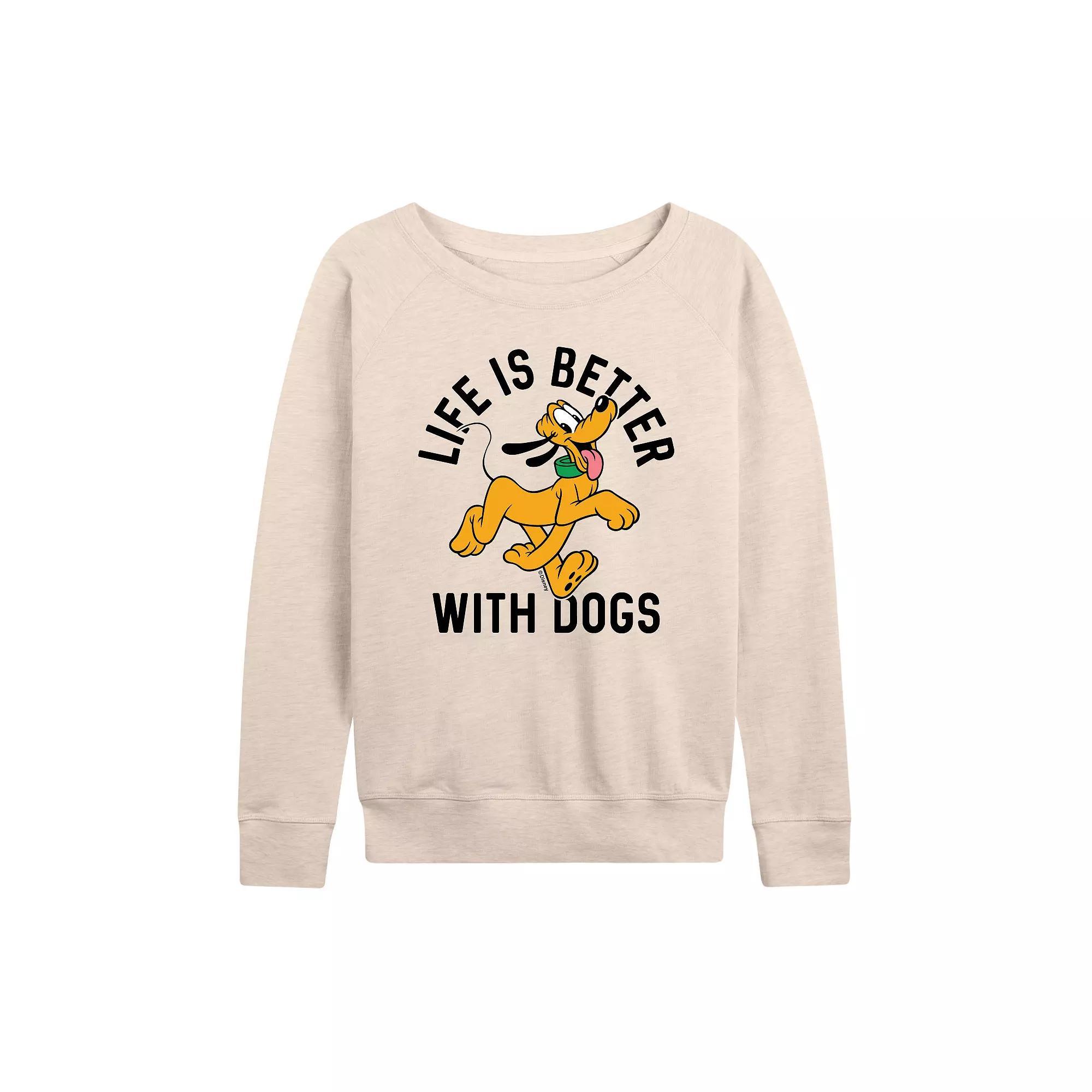 Disney's Pluto Women's Life Is Better With Dogs French Terry Long Sleeve Tee, Girl's, Size: Large, Beige Product Image