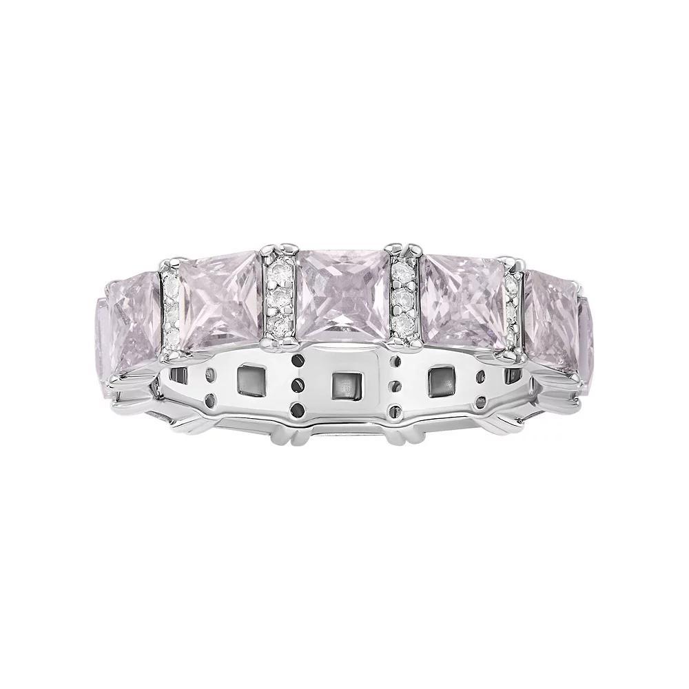 PRIMROSE Fine Silver Plated Crystal & Cubic Zirconia Princess-Cut Eternity Ring, Women's, Size: 9, Silver Tone Purple Product Image