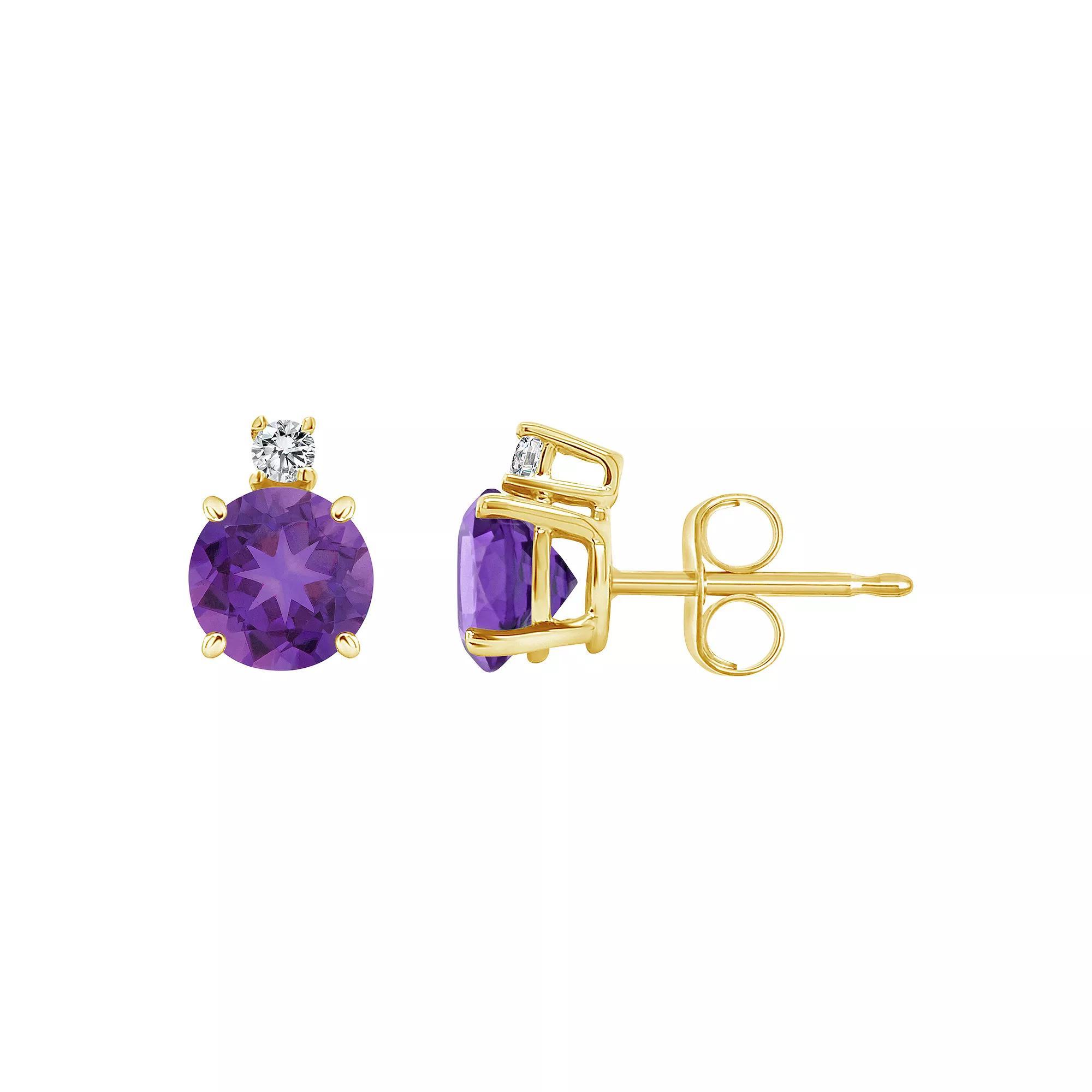 Celebration Gems 14K White Gold Amethyst & Diamond Accent Stud Earrings, Women's, 14k Gold Product Image