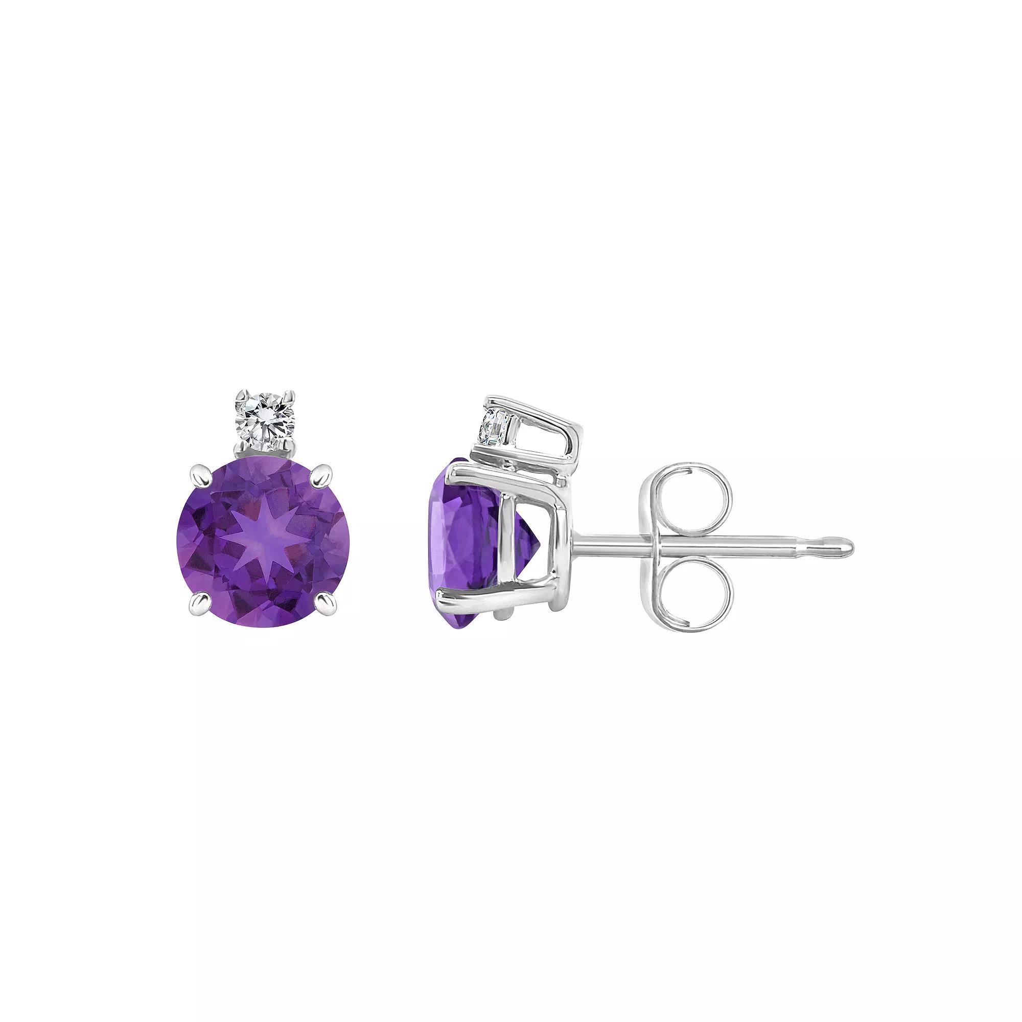 Celebration Gems 14K White Gold Amethyst & Diamond Accent Stud Earrings, Women's, 14k Gold Product Image