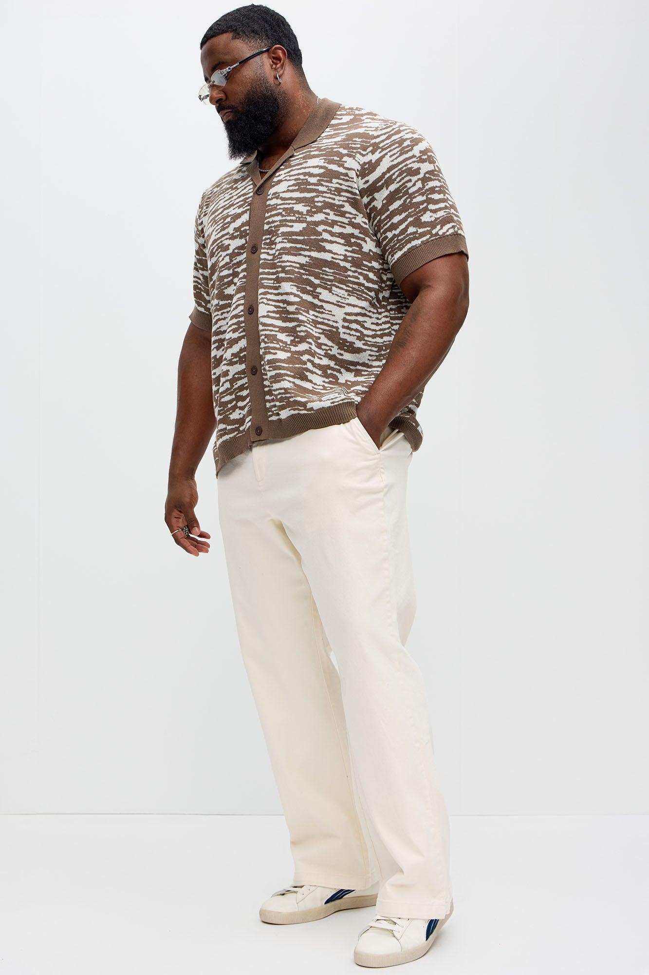 Zebra Pattern Knit Button Down Shirt - Brown Combo Product Image