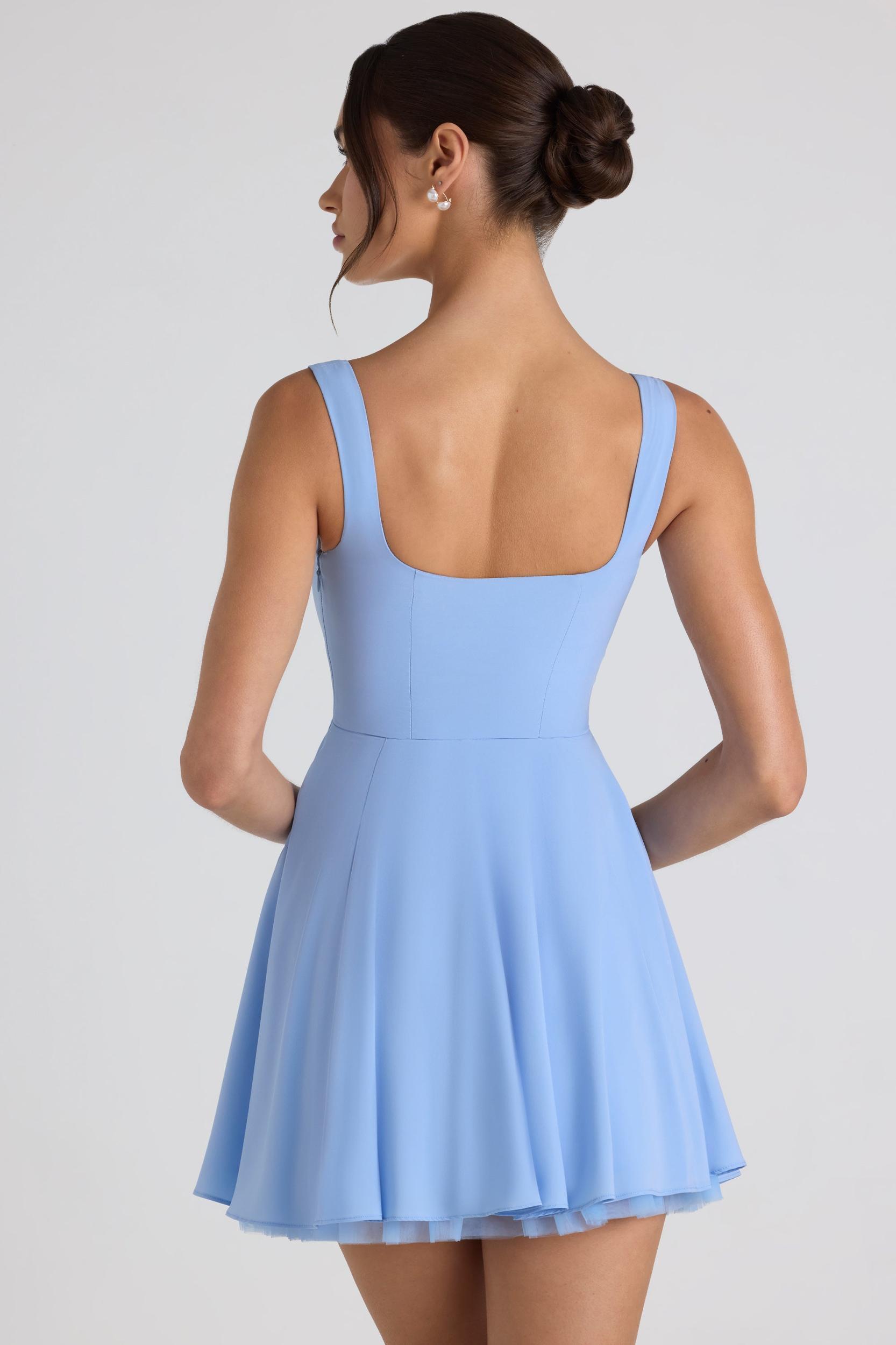 Tie-Detail A-Line Micro Mini Dress in Sky Blue Product Image
