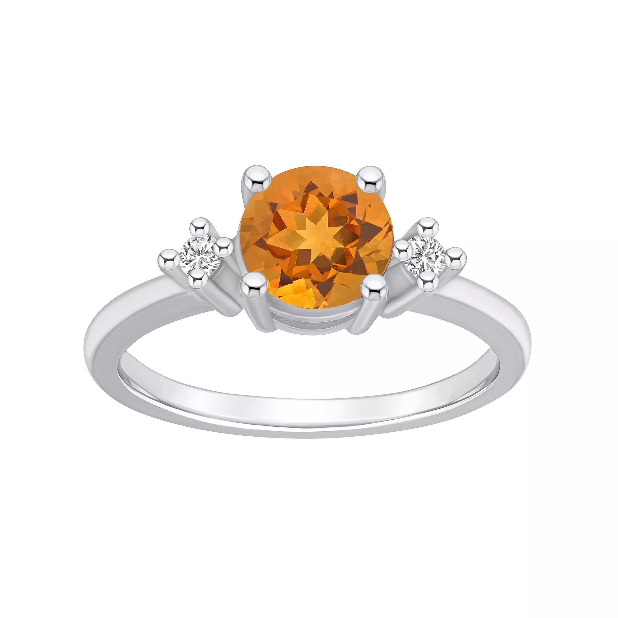 Alyson Layne 14k White Gold Round Citrine & Diamond Accent Ring, Women's, Size: 8 Product Image